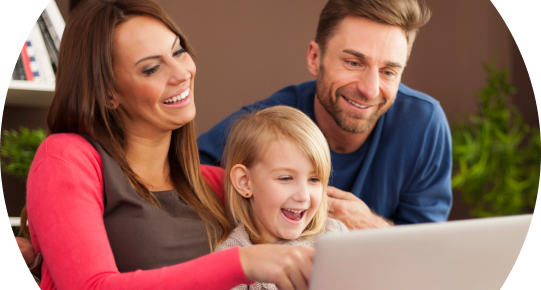 Family using computer safely